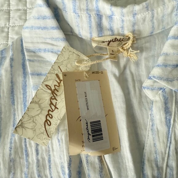 Mystree Womens Sleeveless Striped & Eyelet Maxi Dress S 100% Cotton Blue/White, - Picture 5 of 12